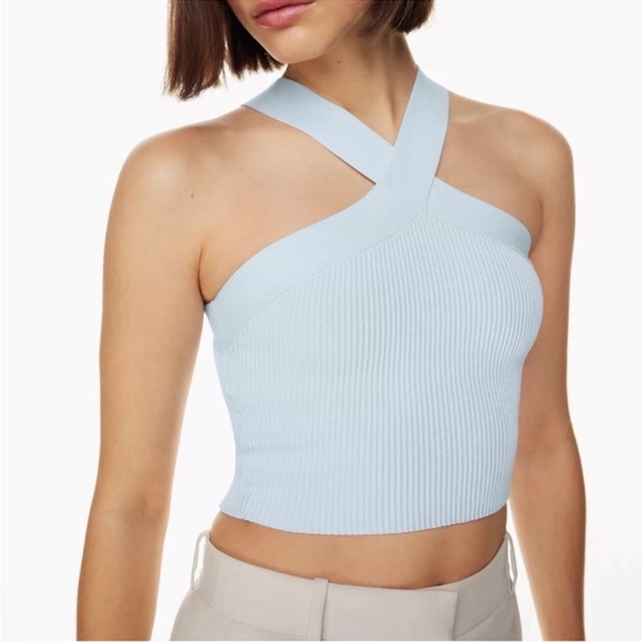 NWOT Babaton Sculpt Knit Criss Cross Cropped Tank in Blue Size XS - Picture 1 of 9
